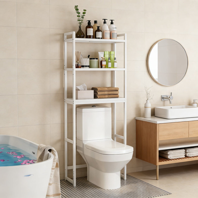 Armoire de rangement au-dessus de la toilette à 3 niveaux avec tablettes réglables, organisateur de salle de bain en bambou autoportant pour un rangement vertical peu encombrant dans la salle de bain ou la salle de lavage