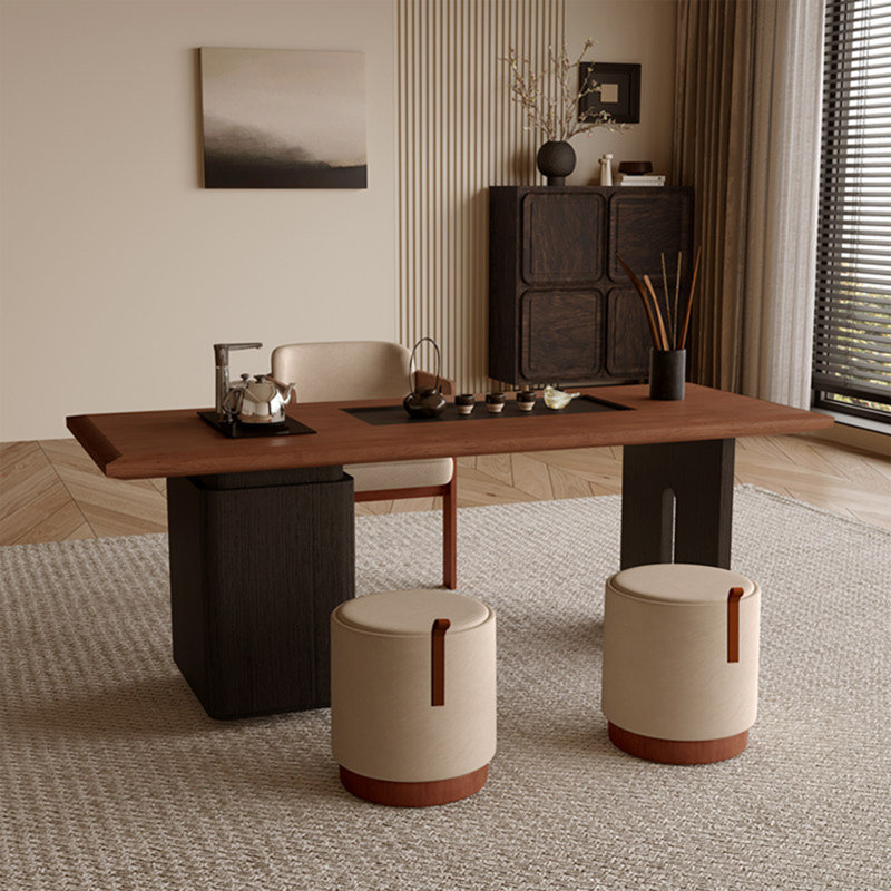 Table basse vintage en pin massif brun avec pattes en acier au carbone et rangement dissimulé