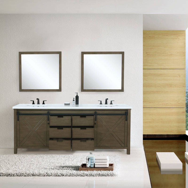 Marsyas 80 in W x 22 in D Double Bath Vanity, Faucet Set & 30 in Mirrors, Brown, White Cultured Marble
