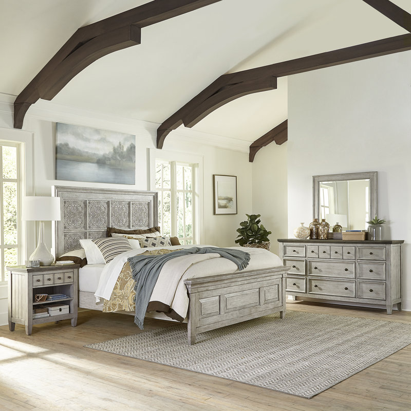 Haylee Decorative Panel Bed, Dresser & Mirror, Nightstand Bedroom Set, California King