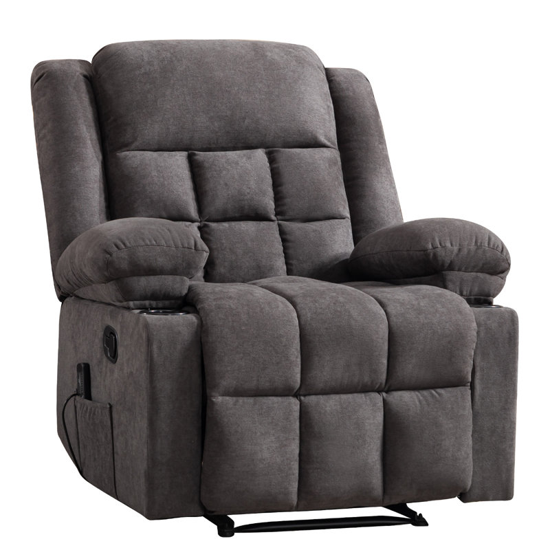 3-Position Adjustable Manual Recliner with Cup Holders, Beige Polyester