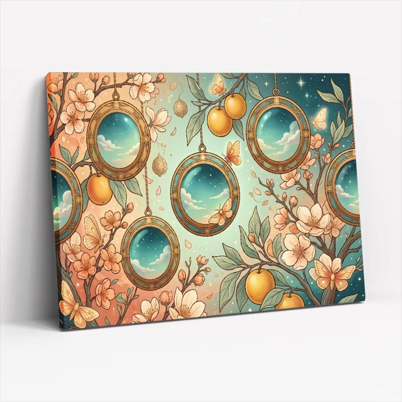 Ensemble de 1 tableau sur toile à motifs floraux avec miroirs, 32"H x 48"W, Wrapped Canvas