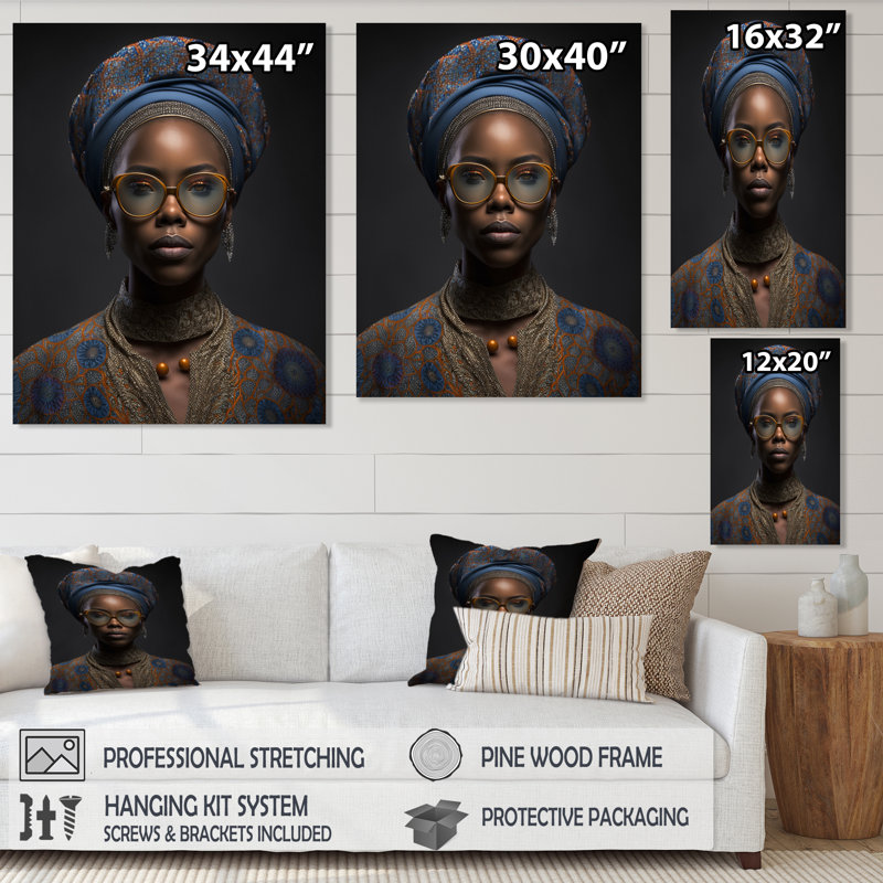 Cracraft «African Queen» avec collier doré traditionnel sur toile, H 32 po x l 24 po x P 1 po, Toile tendue
