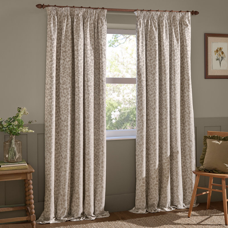 Room Darkening Curtain Panel Pair, 117cm Width x 137cm Drop, Beige