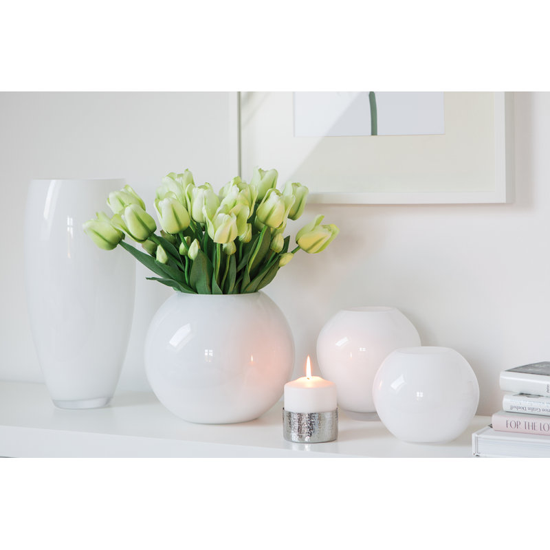 Moon Handmade Glass Table Vase, White, 21cm H x 25cm W x 25cm D