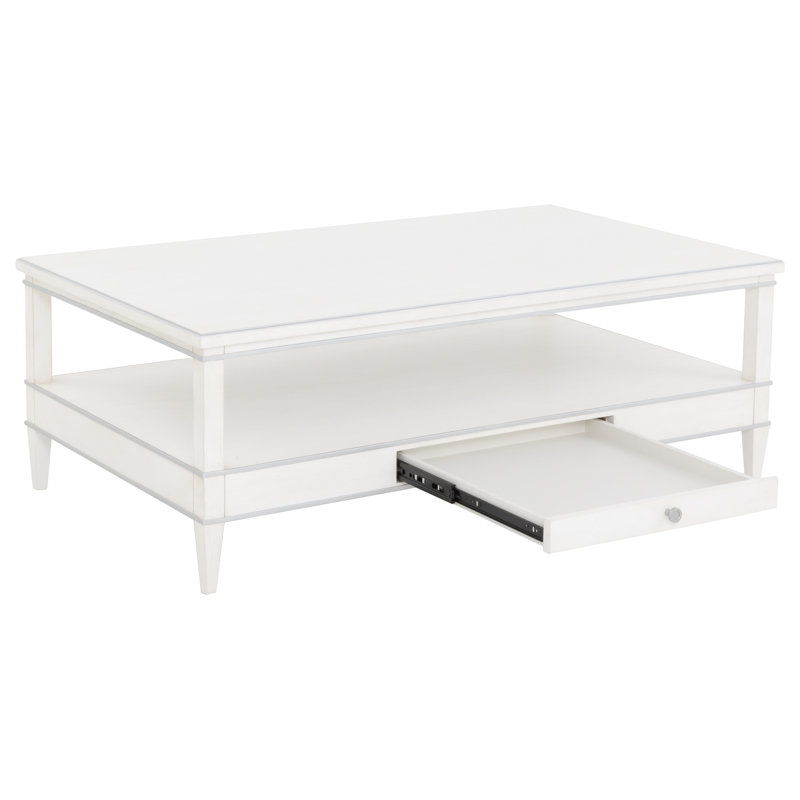 Camille Solid Wood Cocktail Table, White/Antique Pewter