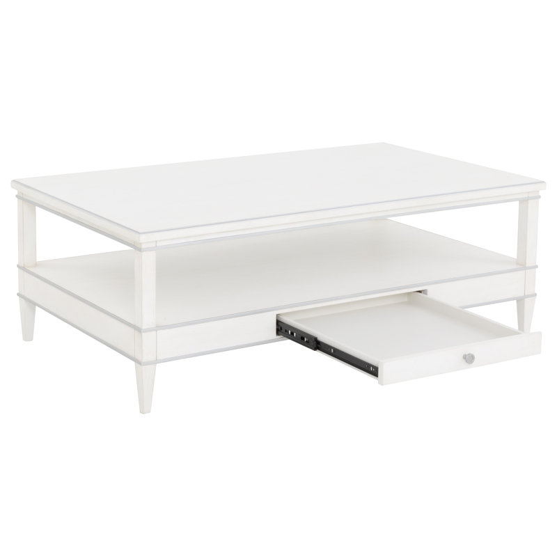 Camille Solid Wood Single Coffee Table, White/Antique Pewter