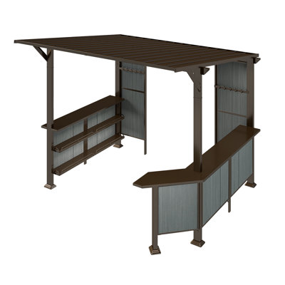 Pavillon de jardin avec toit rigide 9 x 10 pi avec tablettes de rangement et comptoir de bar, abri de barbecue permanent pour terrasse