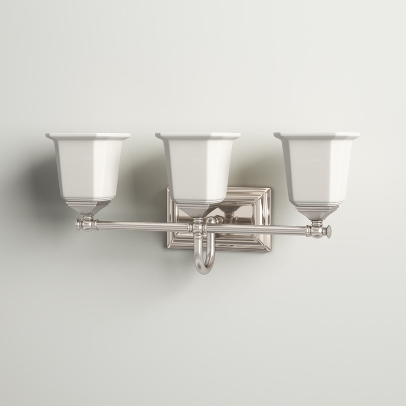 Éclairage de salle de bain à intensité variable 3 lumières Bima, Nickel brossé, Blanc cassé