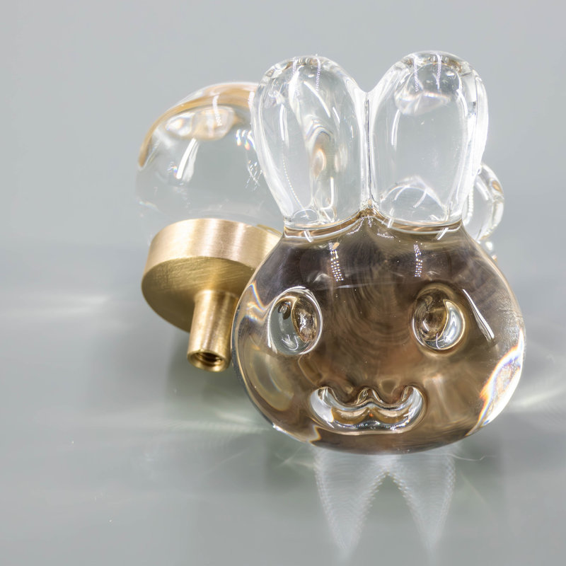 Bunny-Inspired Glass Cabinet Knob with Brass Base