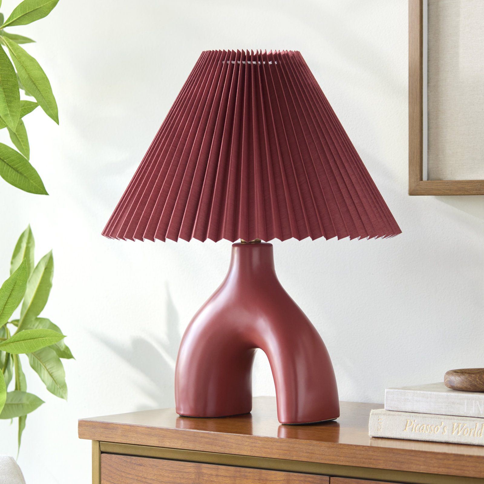 Celes Ceramic Table Lamp, Red, Red