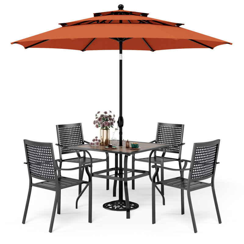Leonard 4 - Person Patio Dining Set with Square Table, Red