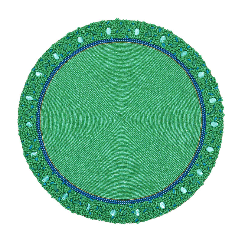 Light Green Classic Hand Beaded Round Placemat