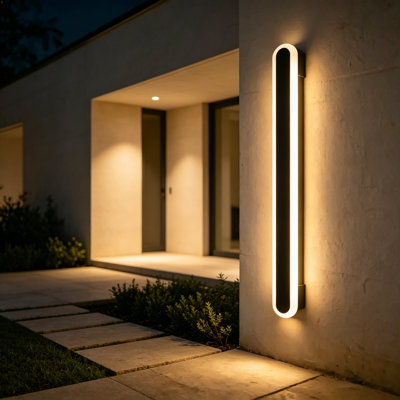 Aarthi Modern Oval Linear LED Outdoor Wall Light Matt Black IP65 Waterproof 3000K Acrylic Exterior Wall Lamp For Corridor Entrance
