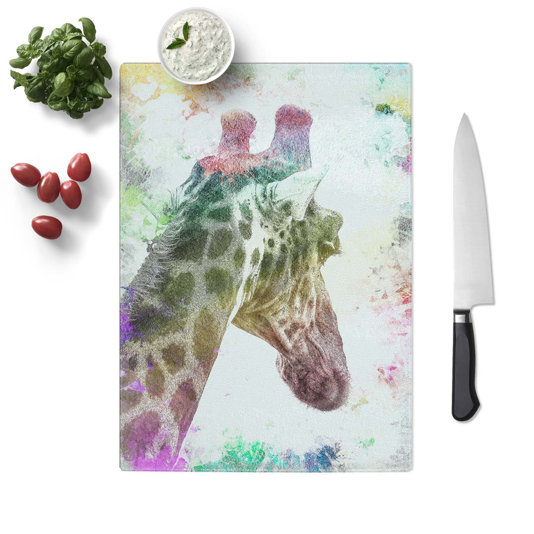 Glass Giraffe Facing The Rainbow in Abstract Chopping Board
