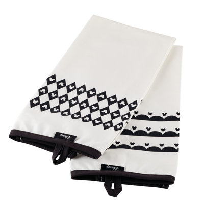 Disney Home Monochrome Kitchen Towels, 2 Piece, White