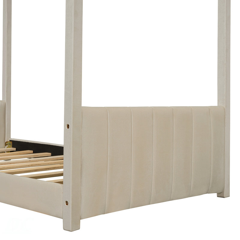 Lit simple en velours, Lit simple, Beige