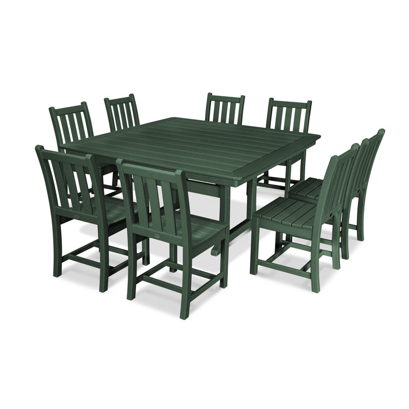 Traditional Garden 9-Piece Nautical Trestle Dining Set, Green
