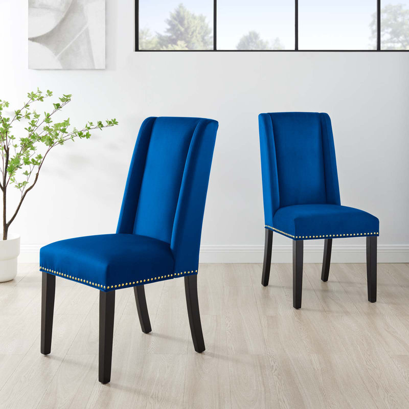 Ensemble de 2 chaises de salle à manger en velours Modway Baron Performance, Bleu marine