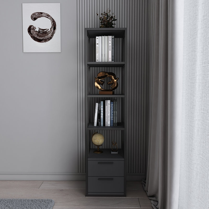 Lininger 169cm H x 39cm W Bookcase, Black/Grey