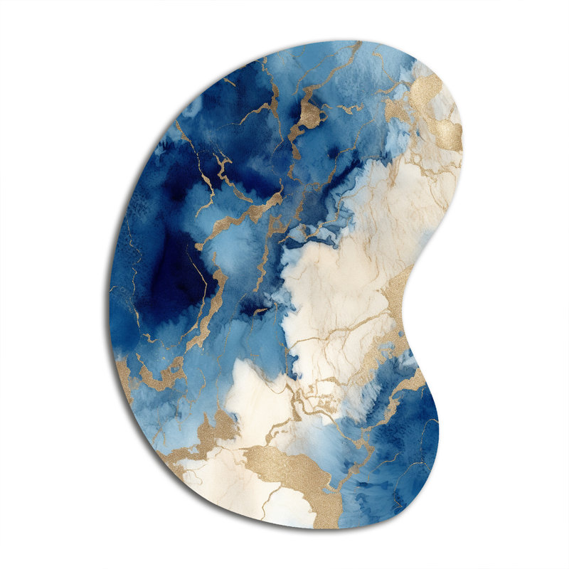 «Blue and Gold Marble Clouds X - Unique Shape Fractals», art mural, reproduction de sculpture murale asymétrique en métal