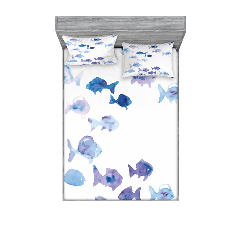 Microfiber Sheet Set, Full/Double Sheet Set with Fitted Sheet, Little Fishes Ocean