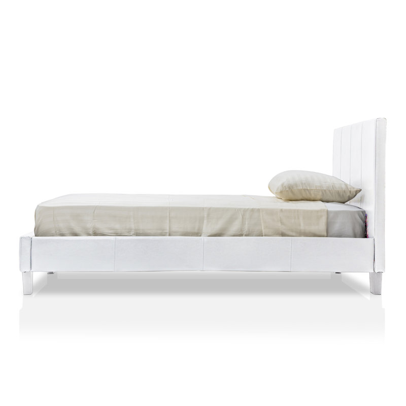 Keilianys Upholstered Low Profile Platform Bed, Queen, White