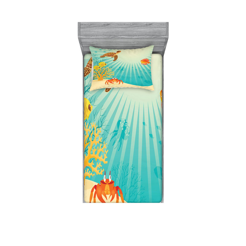 Multicolore ensemble de draps et taies décoratives de poisson Ambesonne, Ensemble de draps pour lit simple avec deux taies 