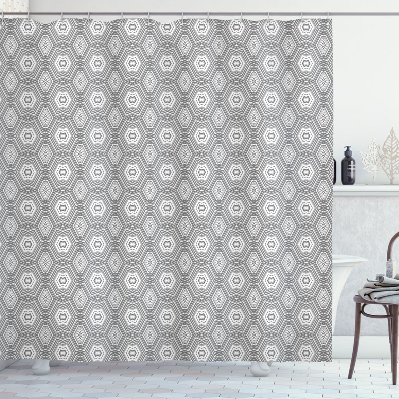 George Oliver Grey Shower Curtain Greyscale Abstract Forms Art, 70"H x 69"W