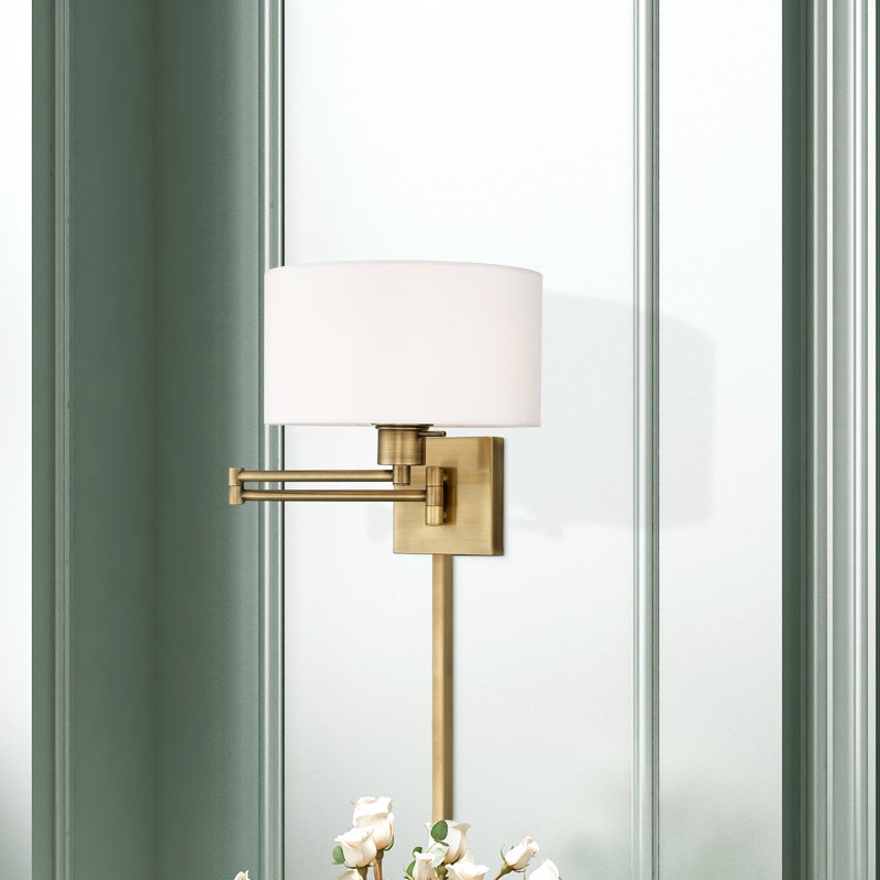 Kevyn Swing Arm Sconce, Off White, Antique Brass