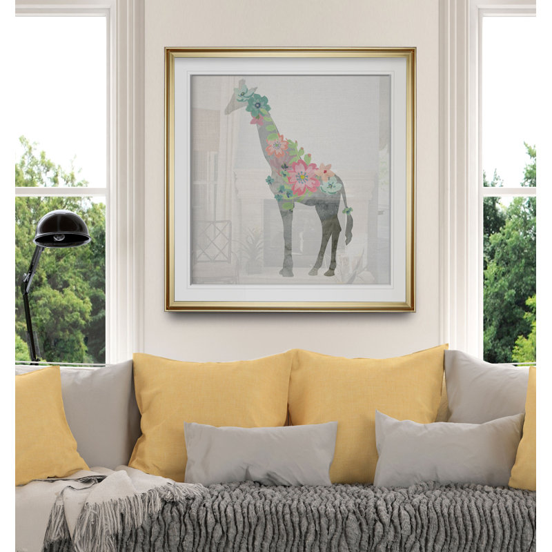 Matilda «Girls Love Flowers Giraffe», art, H 27 po x l 27 po x P 1,5 po, Encadrement doré
