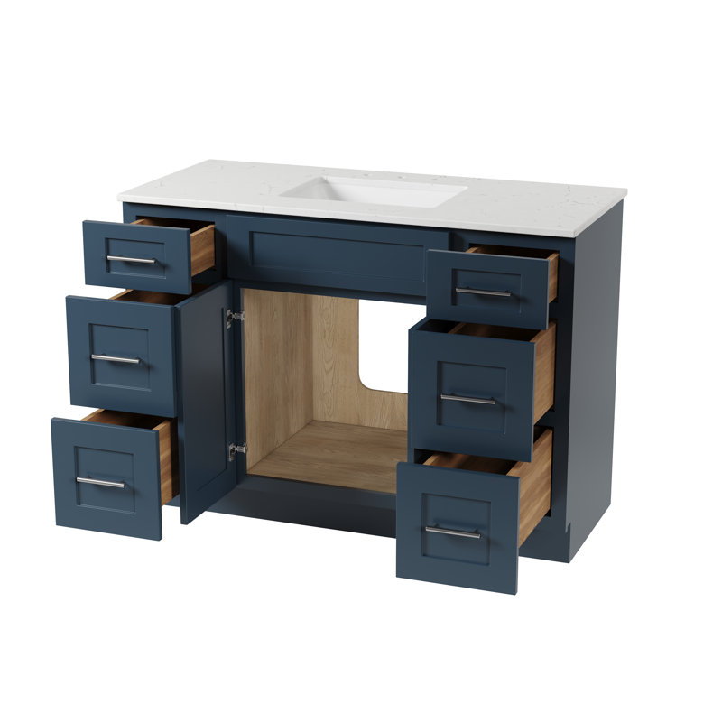 Meuble-lavabo simple 49 po avec comptoir en quartz de Carrare, Bleu