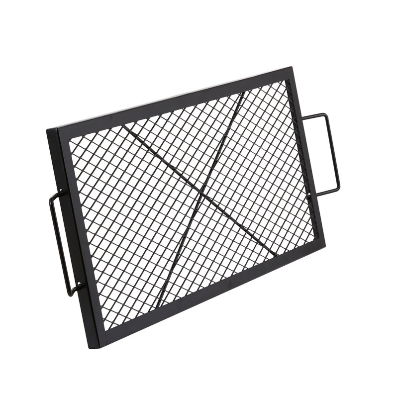 Foyer de cuisson en acier robuste, rectangle de 32 pouces avec poignée, convient aux réunions de famille, maille en forme de losange, meilleure cuisson, grille de barbecue facile à transporter et à monter à l'extérieur, noir