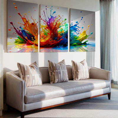 Ensemble de 3 grandes impressions murales colorées Rainbow Splash, décor moderne sur toile de qualité supérieure pour le salon, la chambre à coucher, le bureau et la maison, prêt à être accroché