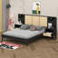 Structure de lit grand en bois massif avec 2 tables de chevet-198891156