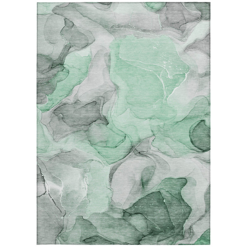 Tapis intérieur lavable antidérapant abstrait 9 pi x 12 pi vert
