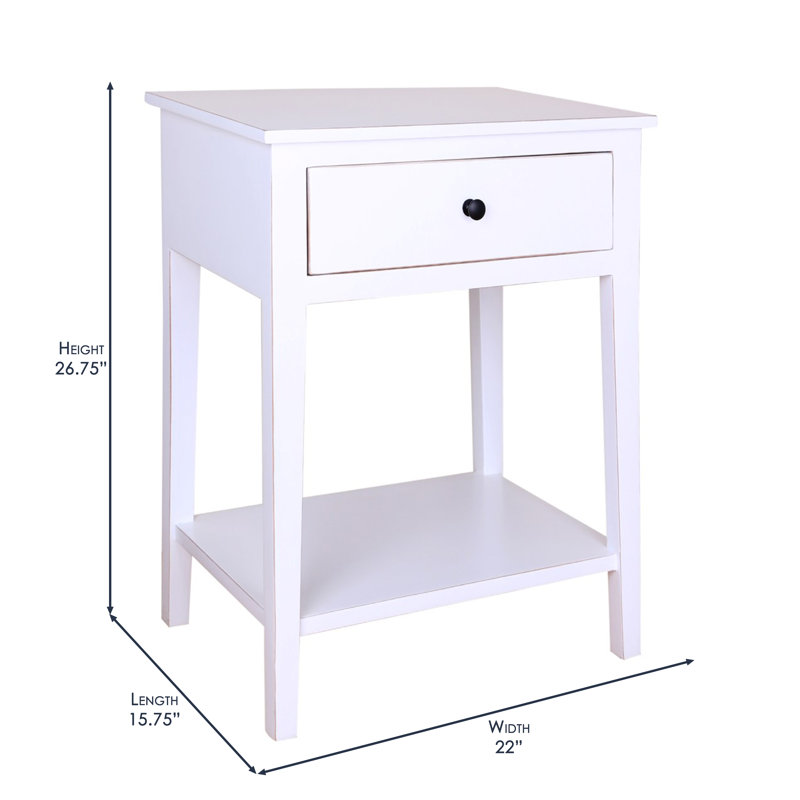 55.9cm W Solid Wood Bedside Table, White