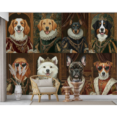 Papier peint chien royal, peinture murale chien de la Renaissance, cadeau d'amoureux des animaux de compagnie, portrait de chien royal, peinture animalière, décoration murale (Peel-N-Stick) 1050DRS