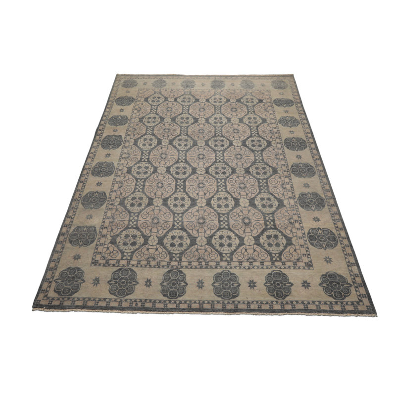 Tapis transitionnel gris en laine noué à la main 8 x 10 po Khotan
