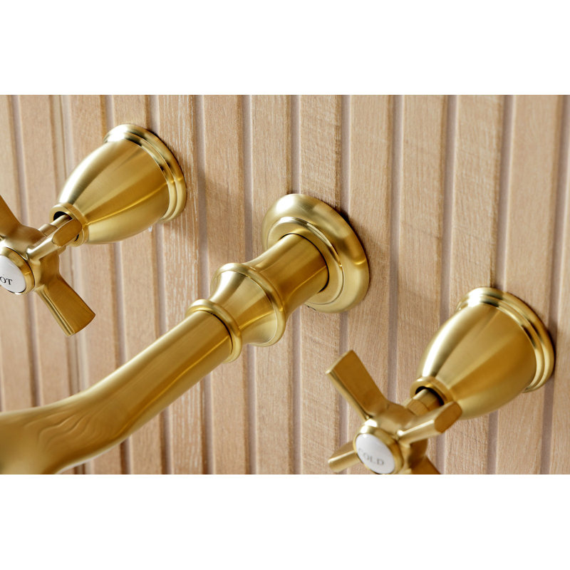 Kingston Brass Millennium Two-Handle 3-Hole Wall Mount Roman Tub Faucet, Brushed Brass