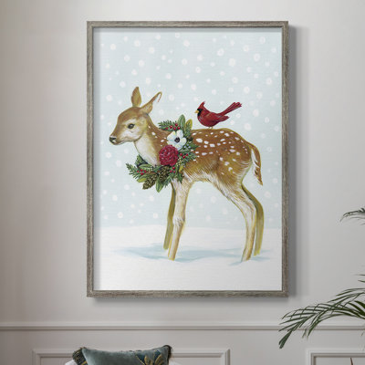 Winter Woodland Creatures with Cardinals II Framed Print - Solid Wood