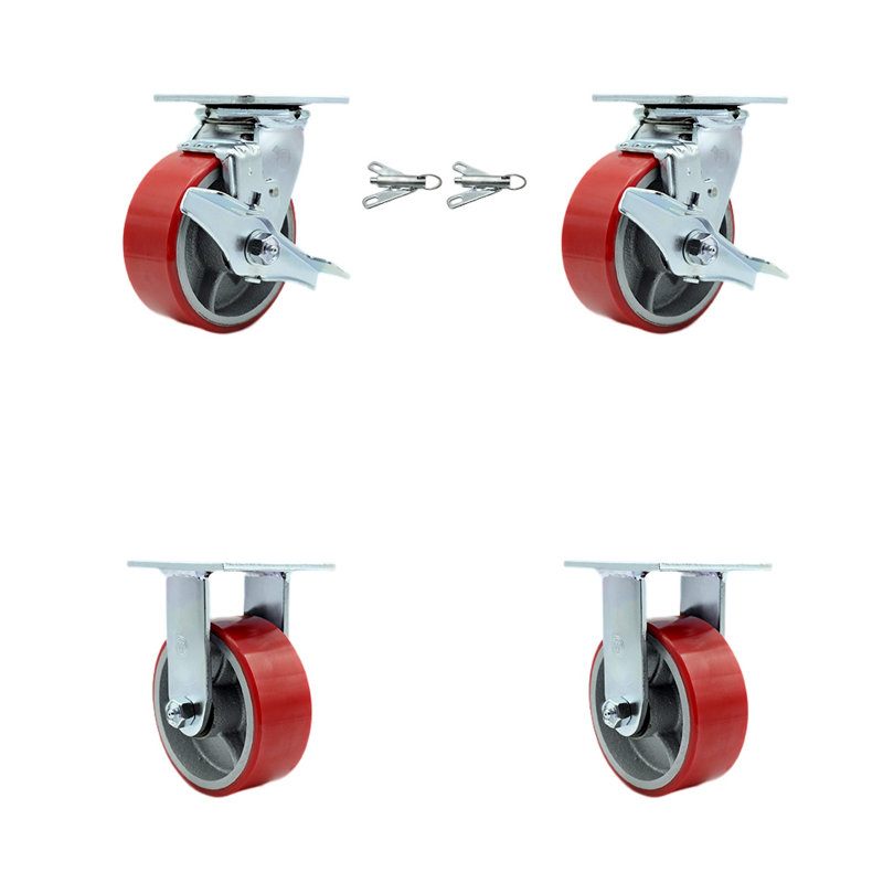 Polyurethane on Cast Iron Caster, Red