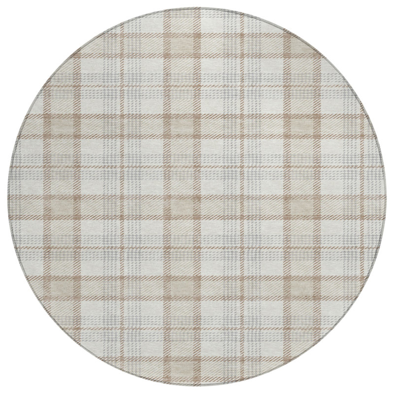 Chantille Linen and Synthetic Round Plaid Washable Rug