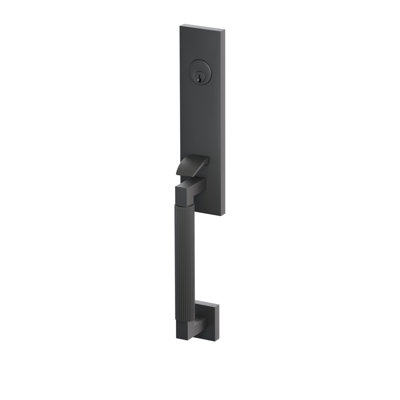 Emtek SELECT F13, Ensemble de poignées de porte monolithiques à mortaiser, entraxe de 6,35 cm (2-1/2 po), tige extérieure en L, poignée moletée droite ; tige intérieure conique, bouton vert marbré, noir mat, pour gaucher