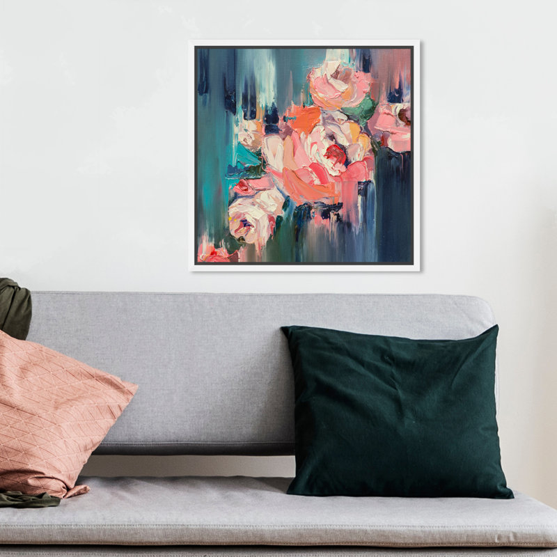 Abstrait «Show Me Love Textures» - peinture sur toile, Toile blanche encadrée, H 12 po x l 12 po
