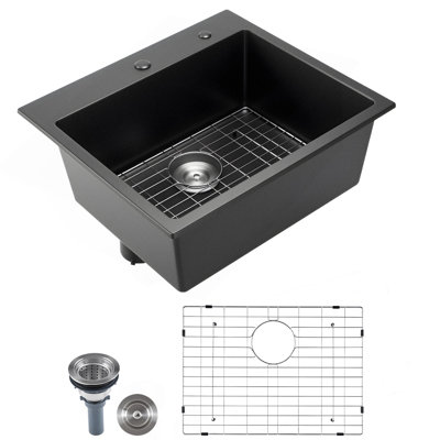 Évier de cuisine en granite de 25 po à cuve simple à montage sur le dessus pour bar pour véhicule récréatif