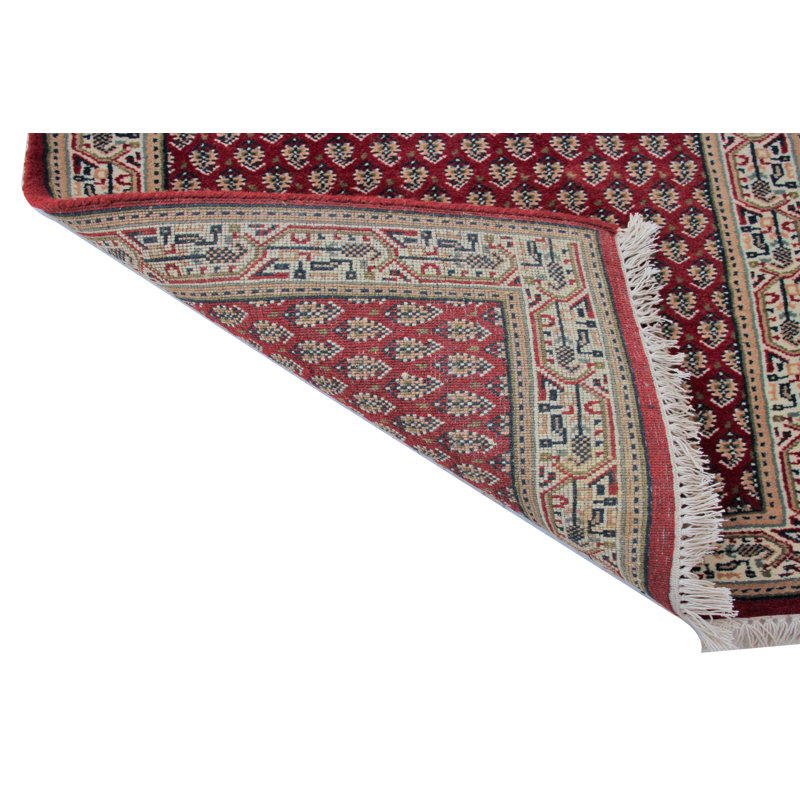 Hand-Knotted High-Quality Red and Beige Area Rug, Rectangle 2' x 3'