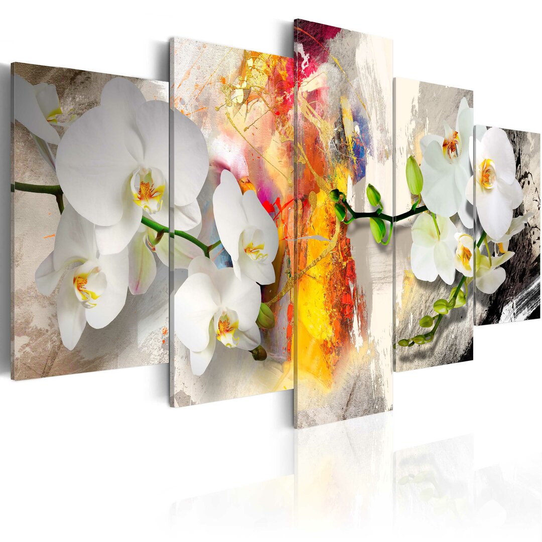 5-tlg. Leinwandbilder-Set Orchidee und Farben