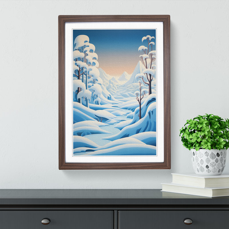 Winter Landscape Hard Edge - Single Picture Frame Print on Wood, 34cm H x 25cm W x 2cm D, Walnut