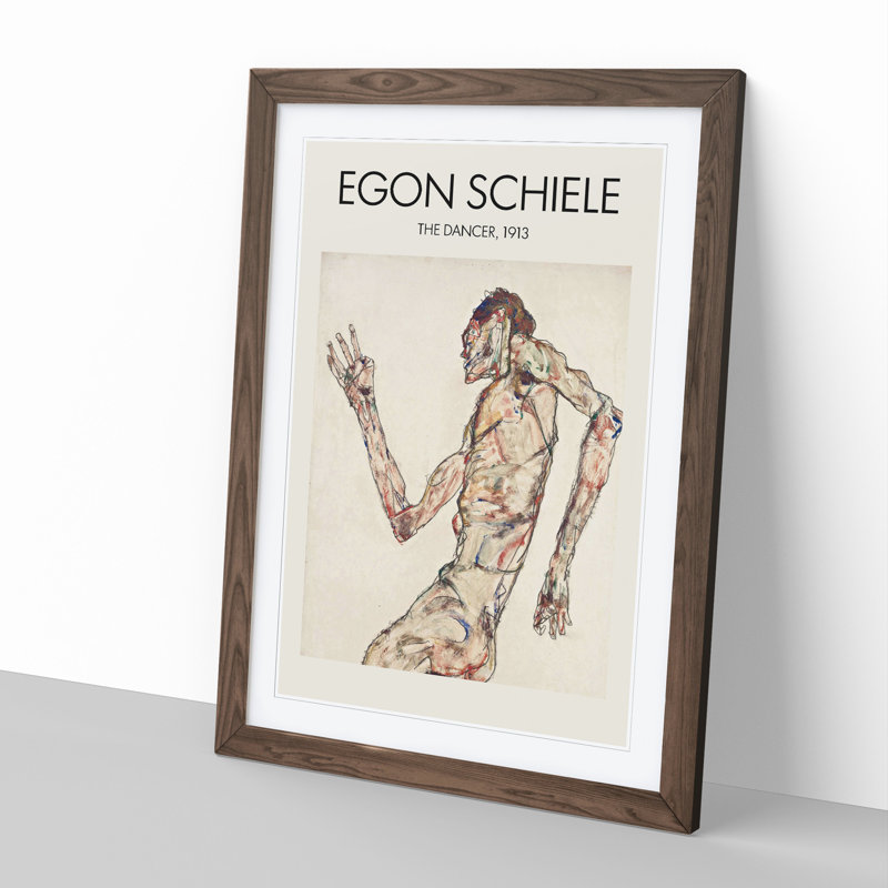The Dancer by Egon Schiele - Picture Frame Painting, Walnut Framed, 36cm H x 27cm W x 2cm D